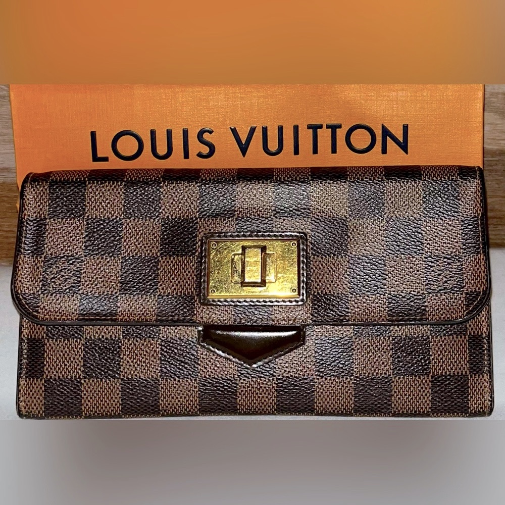 Louis Vuitton Damier Ebene RoseberyTurn Lock Flap Closure Long Wallet LV Dusty - Picture 3 of 14